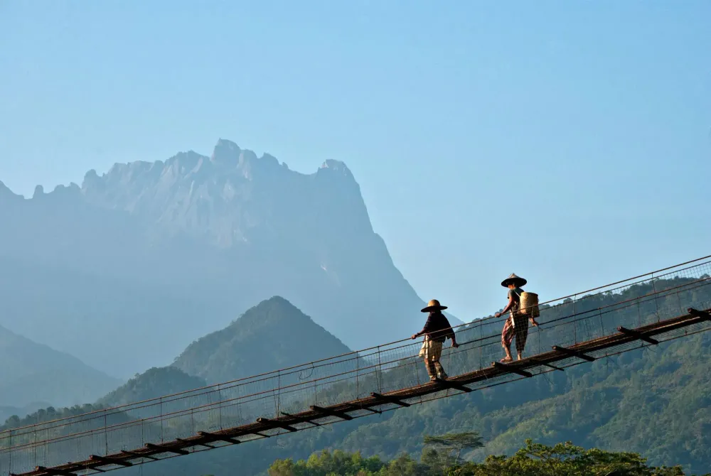 two people on suspension bridge